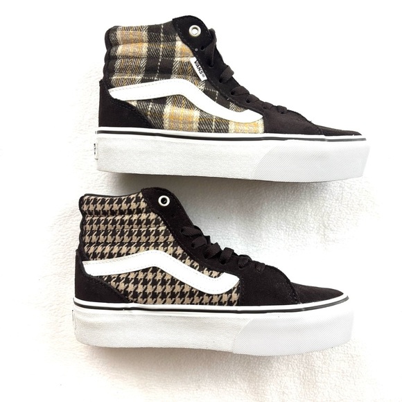 Vans Filmore Brown Plaid/Houndstooth Suede High-Top Skater Sneakers (W6.0) - Picture 1 of 11